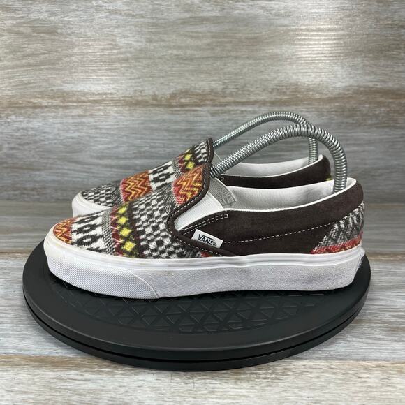 Vans Shoes - Vans Women’s Classic Slip On Fair Isle Brown Woven Textile Sneakers Size 7